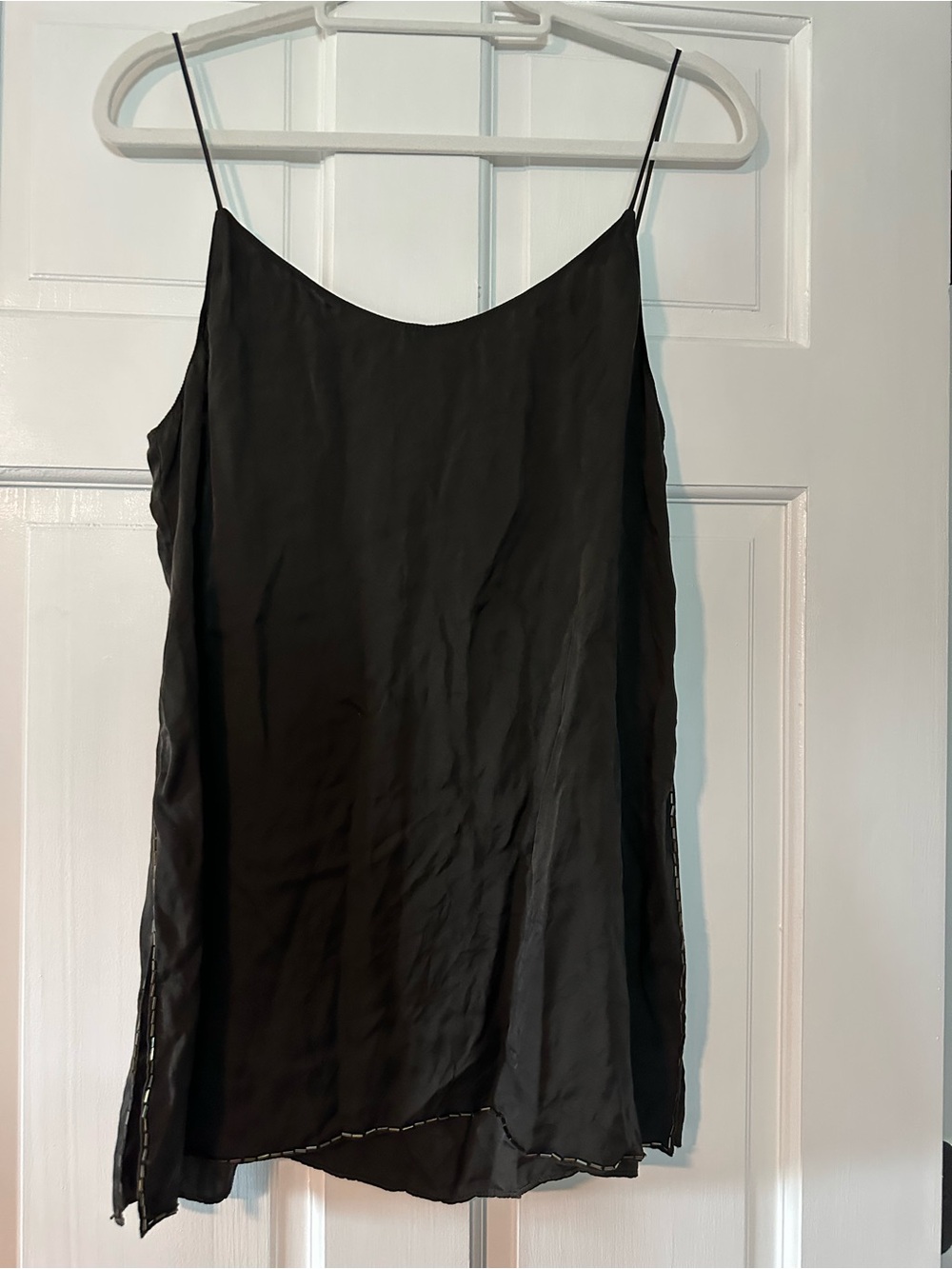 Theory Black Satin Slip Chemise with Spaghetti Straps